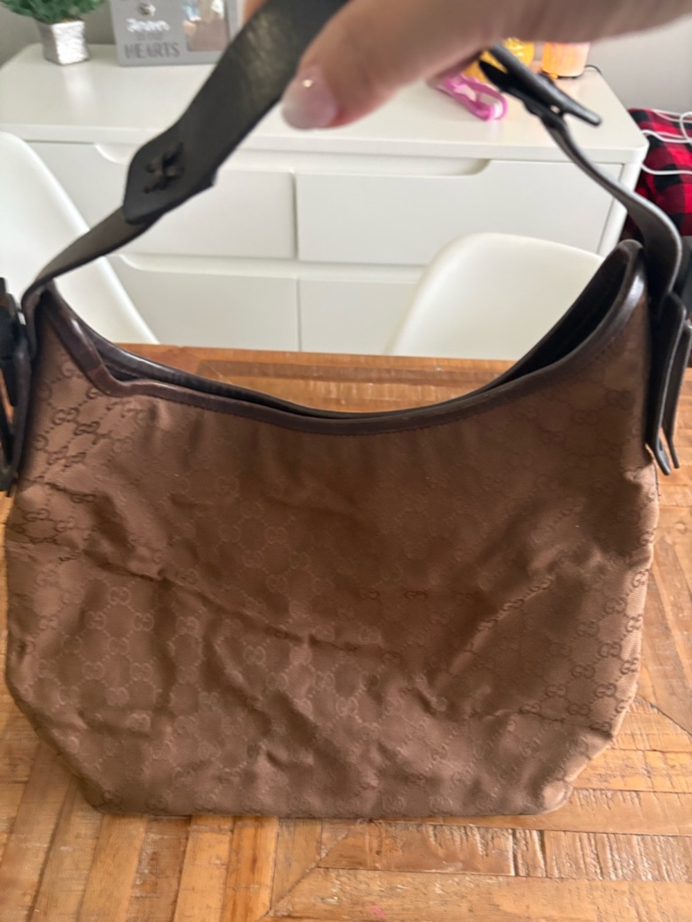 Gucci Vintage Brown GG Canvas Hobo Shoulder Bag 106242 OS